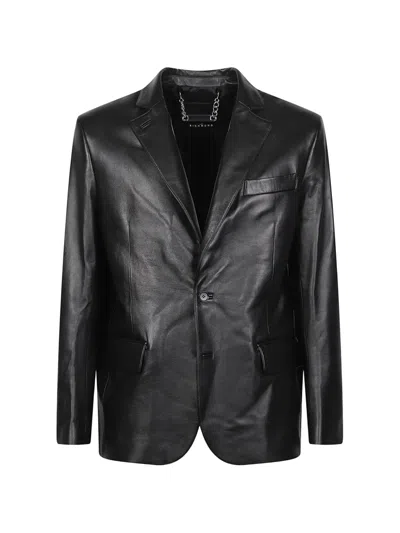 John Richmond Single-breasted Leather Blazer In Black
