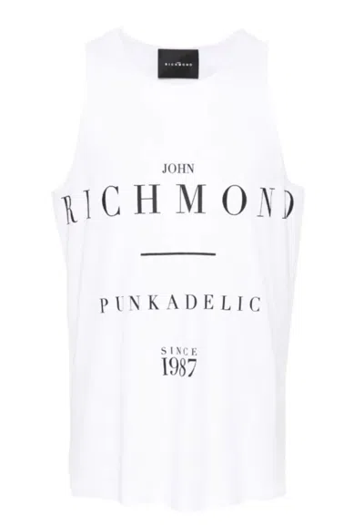 John Richmond Logo-print Ribbed Top In Bianco