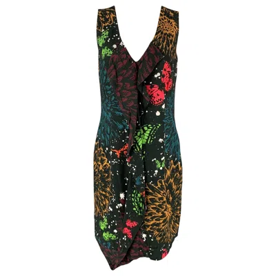 Pre-owned John Richmond Size 6 Multi-color Print Viscose Shift Dress In Black