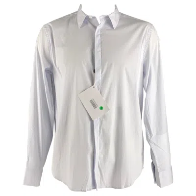 Pre-owned John Richmond Size Xl White Solid Cotton Blend Button Up Long Sleeve Shirt