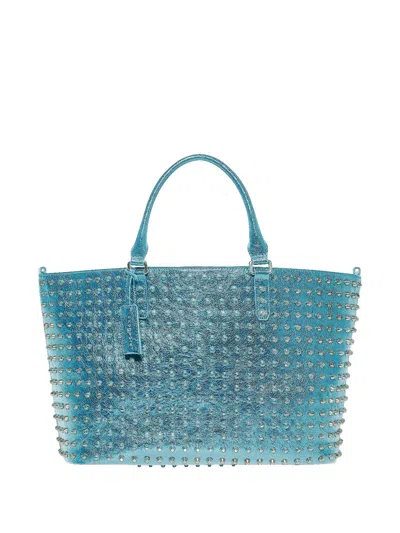 John Richmond Studded Metallic Tote Bag In Blue