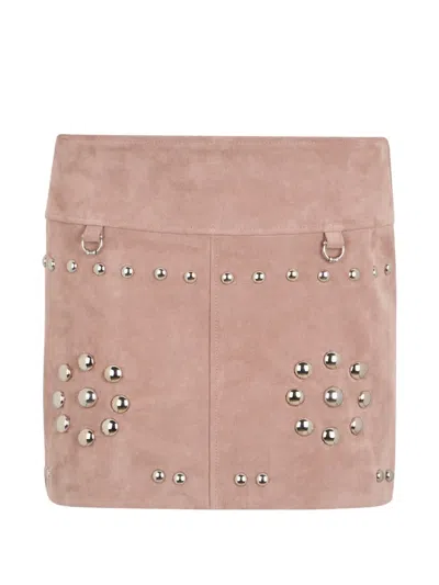 John Richmond Stud-embellished Suede Mini Skirt In Pink