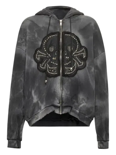 John Richmond Tie-dye Embellished Hoodie In Gray