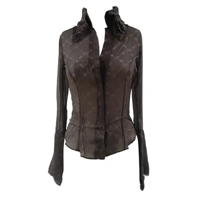 Pre-owned John Richmond Vintage 1990s Women's See-through Silk Shirt, Size 42 In Black