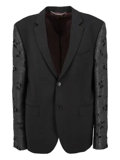 Pre-owned John Richmond Vintage Leather-insert Blazer In Black