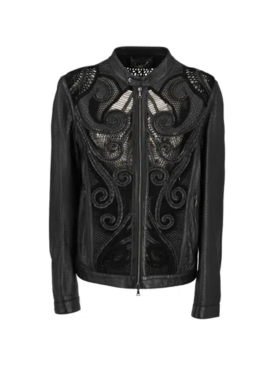 Pre-owned John Richmond Vintage Vintage Embossed Leather Coat In Black