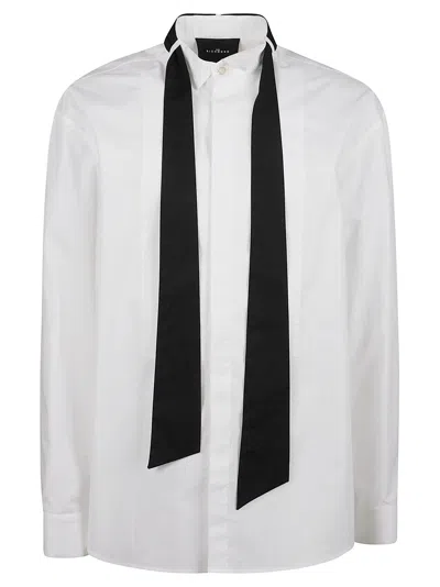 John Richmond White Indreg Necktie Detail Cotton Long-sleeve Shirt