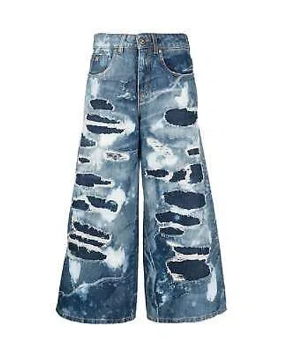 Pre-owned John Richmond Wide Leg Jeans With Used Effect Decoration In Fantasia