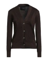 John Richmond Woman Cardigan Dark Brown Size M Viscose, Nylon, Lurex