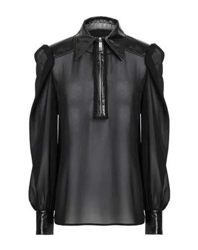 John Richmond Woman Top Black Size 10 Silk, Leather