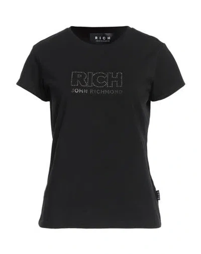 John Richmond Woman T-shirt Black Size Xl Cotton, Elastane