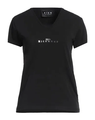 John Richmond Woman T-shirt Black Size Xl Cotton, Elastane