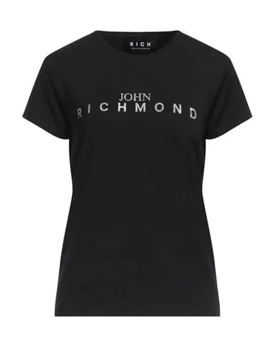 JOHN RICHMOND JOHN RICHMOND WOMAN T-SHIRT BLACK SIZE XL COTTON, ELASTANE