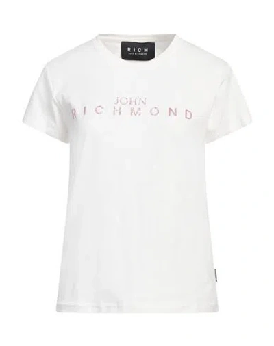 John Richmond Woman T-shirt Off White Size L Cotton, Elastane
