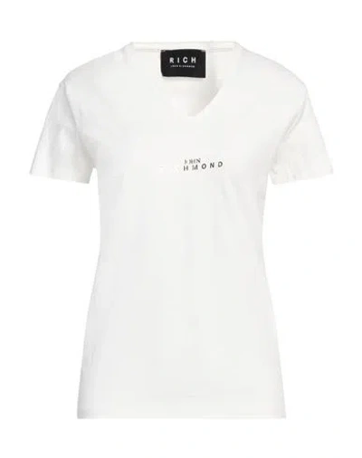 John Richmond Woman T-shirt White Size L Cotton, Elastane