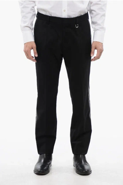 John Richmond Wool Akulin Pants With Rhinestones Side Bands In Black