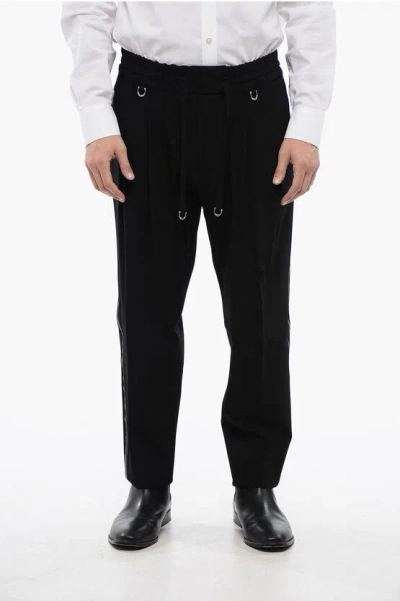 John Richmond Wool Blend Jouzo Pants With Vegan Leather Side Bands In Black