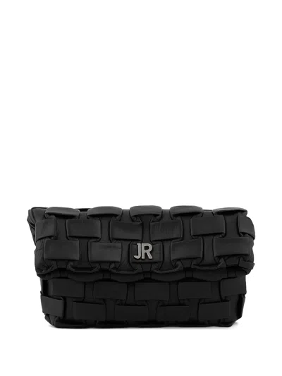 John Richmond Woven-effect Foldover Clutch Bag In Black