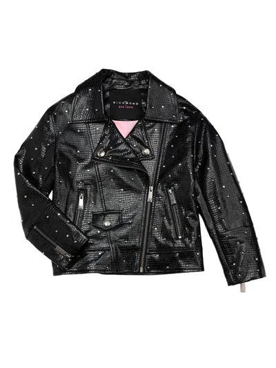 John Richmond X Eva Leah Little Girl's & Girl's Embellished Croc-embossed Biker Jacket In Black
