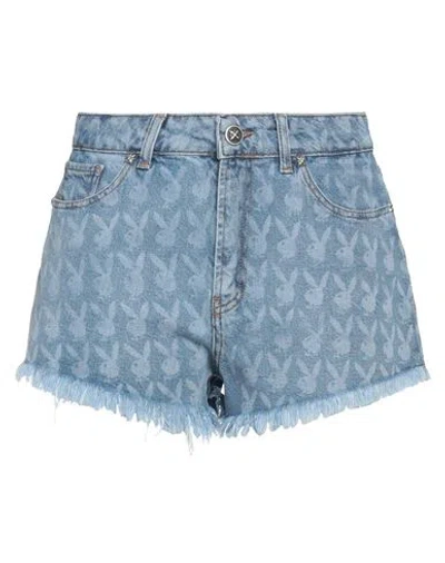 John Richmond X Playboy Woman Denim Shorts Blue Size 29 Cotton, Elastane