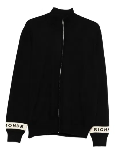 John Richmond Zip-front Logo-detail Sweater In Black