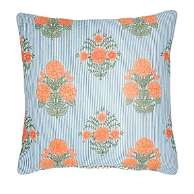 John Robshaw Bipin Tangerine Euro Sham, 26 X 26 In Blue Stripe Floral