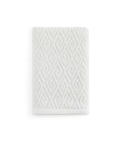 John Robshaw Maze Solid Texture Cotton Hand Towel, 30" X 20" In White
