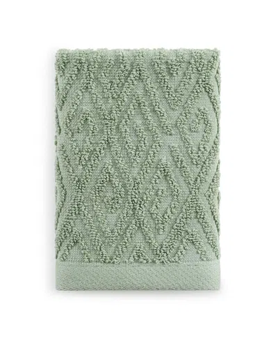John Robshaw Maze Solid Texture Cotton Washcloth, 12" X 12" In Green