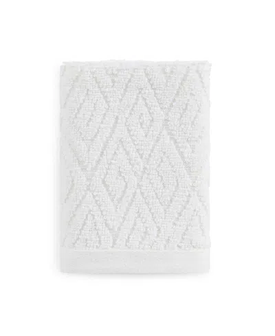 John Robshaw Maze Solid Texture Cotton Washcloth, 12" X 12" In White