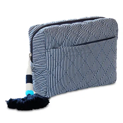 John Robshaw Nandi Striped Quilted Cosmetic Bag In Nandi Indigo