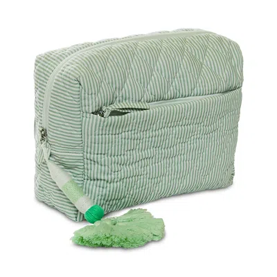 John Robshaw Nandi Striped Quilted Cosmetic Bag In Nandi Sage