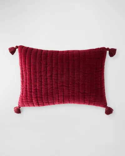 John Robshaw Quilted Velvet Kidney Pillow In Red