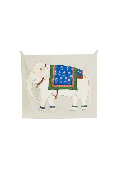 John Robshaw Textiles John Robshaw Hand Painted Elephant Tapestry In Blue