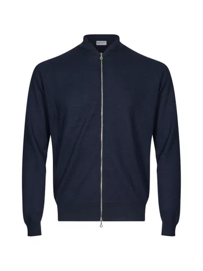 John Smedley 16silgular Zip-up Waffle-knit Cardigan In Blue