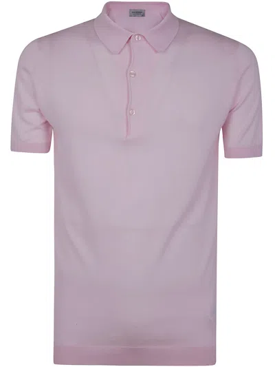 John Smedley Light Pink Cotton T-shirt With Front Button Placket In Purple
