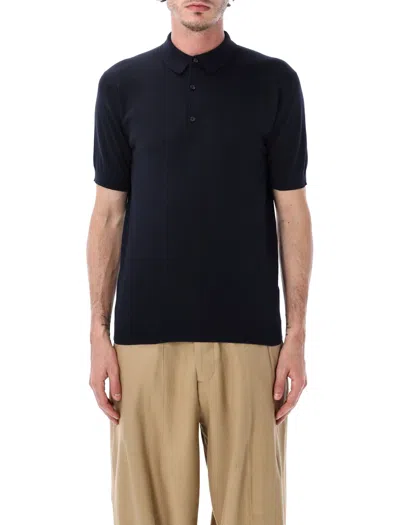 John Smedley Adrian Tailored Black Knit Polo Shirt In Blue