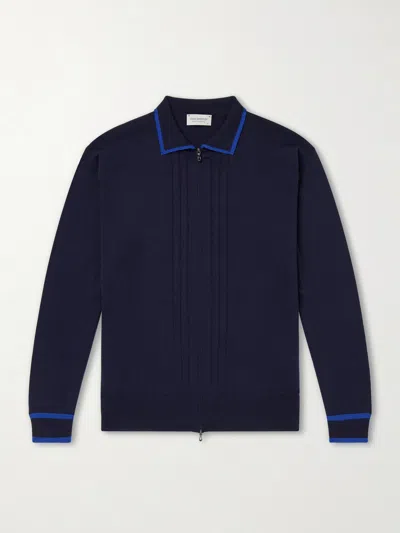 John Smedley Albie Merino Wool Zip-up Cardigan In Blue