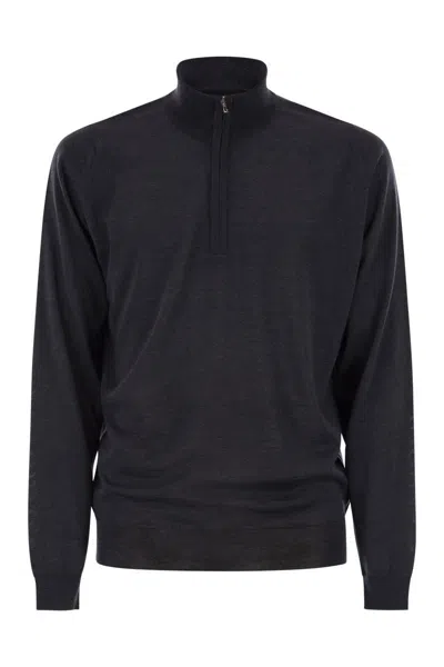 John Smedley Barrow - High-neck Jumper With Half Zip In Black