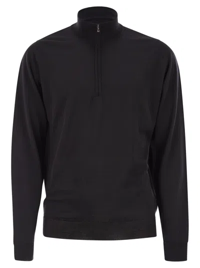 John Smedley Barrow High Neck Jumper With Half Zip In Black