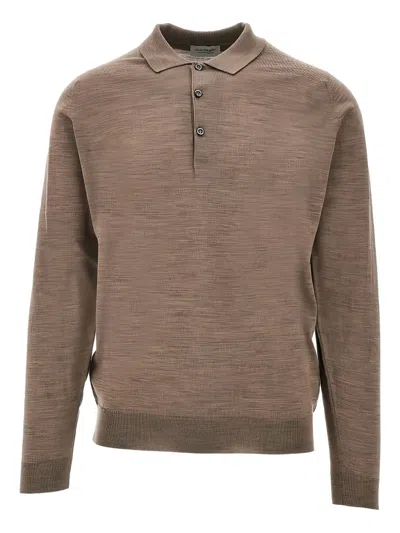 John Smedley Belpe Buttoned Polo Shirt In Brown