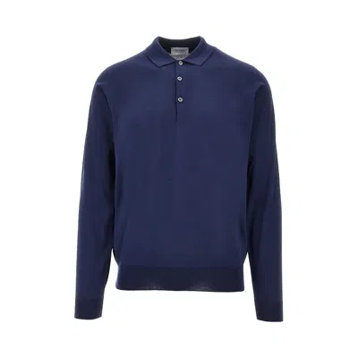 John Smedley 'belper' Merino Wool Knitted Polo Shirt In Blue