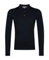 John Smedley Belper Buttoned Knitted Polo Shirt In Black