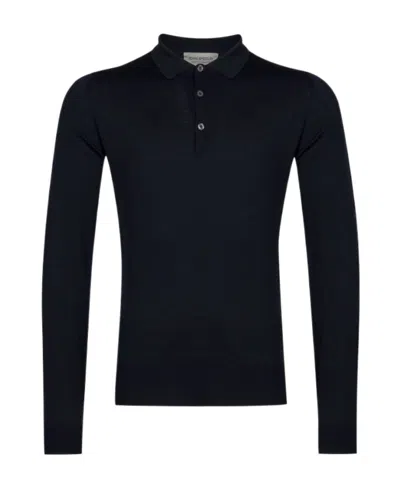 John Smedley Belper Buttoned Knitted Polo Shirt In Black