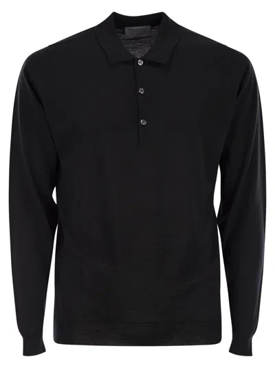 John Smedley Belper Extra Fine Merino Wool Polo Shirt In Black