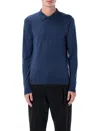 John Smedley Long Sleeve Polo Knit With Ribbed Cuffs And Hem In Blue