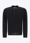 John Smedley Polo Shirt Ribbed Collar Cuffs Hem In Blue
