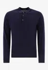 John Smedley Long Sleeve Polo Featuring Ribbed Cuffs In Blue