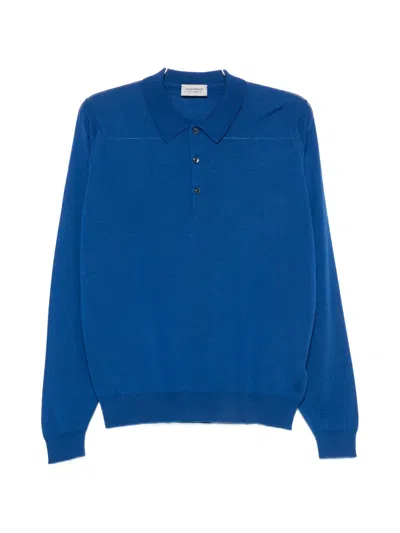 John Smedley Belper Long-sleeve Polo Sweater In Blue