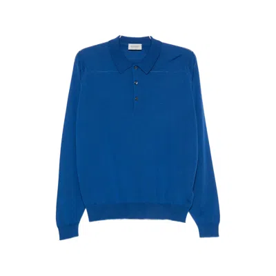 John Smedley Belper Long-sleeve Polo Sweater In Blue
