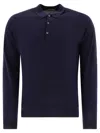 John Smedley Classic Navy Wool Long Sleeve Polo With Ribbed Cuffs In Blue